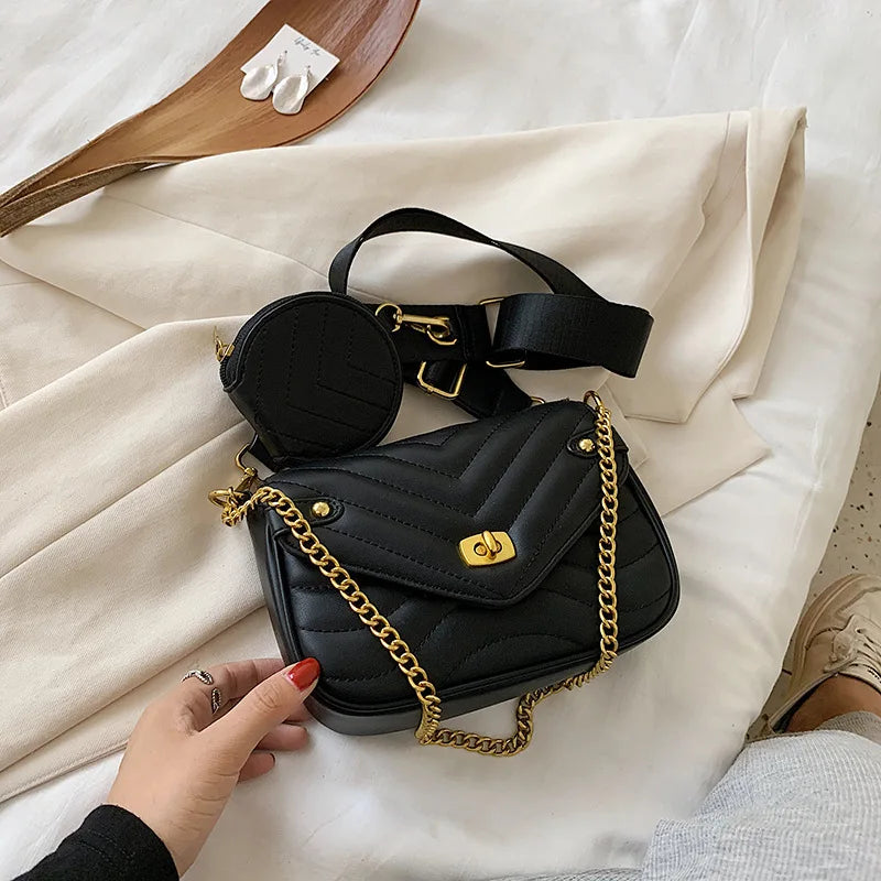 Small PU Leather Shoulder Bag For Women 2023 new purse and Handbags Female Travel Crossbody Bag ladies chain Sling bag 2 PCS/SET