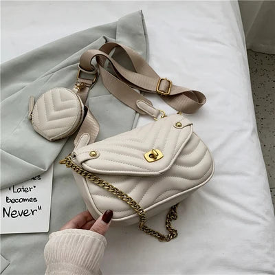 Small PU Leather Shoulder Bag For Women 2023 new purse and Handbags Female Travel Crossbody Bag ladies chain Sling bag 2 PCS/SET