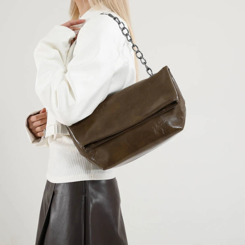 Burgundy Women Chain Shoulder Side Bag PU Leather Handbag And Purse Fashion Luxury Brand Lady Flap Sling Bag Daily Commuting Bag