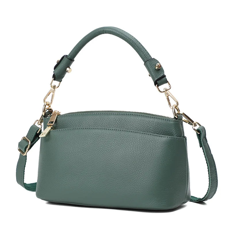 100% Genuine Leather Bag Fashion Women Cross Body Bag Black Handbag 3 Zippers Ladies Cowhide Crossbody Bag Female Handbag