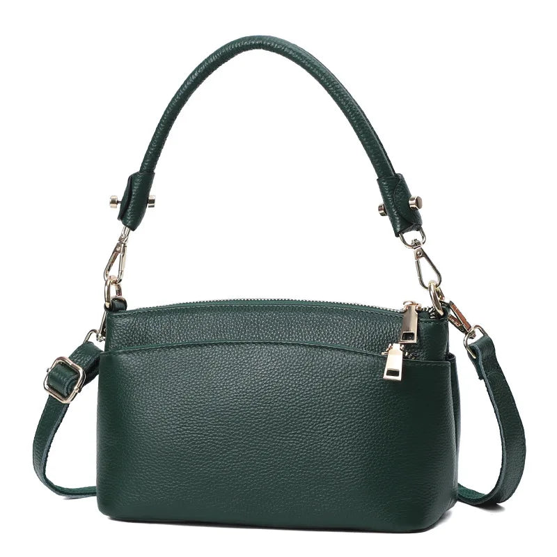 100% Genuine Leather Bag Fashion Women Cross Body Bag Black Handbag 3 Zippers Ladies Cowhide Crossbody Bag Female Handbag