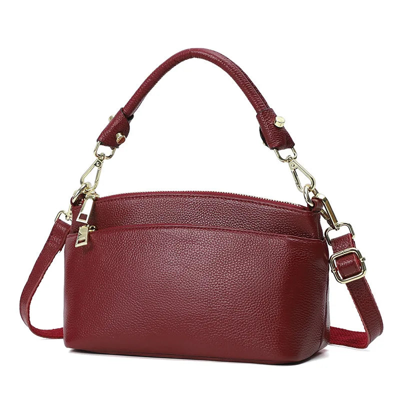 100% Genuine Leather Bag Fashion Women Cross Body Bag Black Handbag 3 Zippers Ladies Cowhide Crossbody Bag Female Handbag