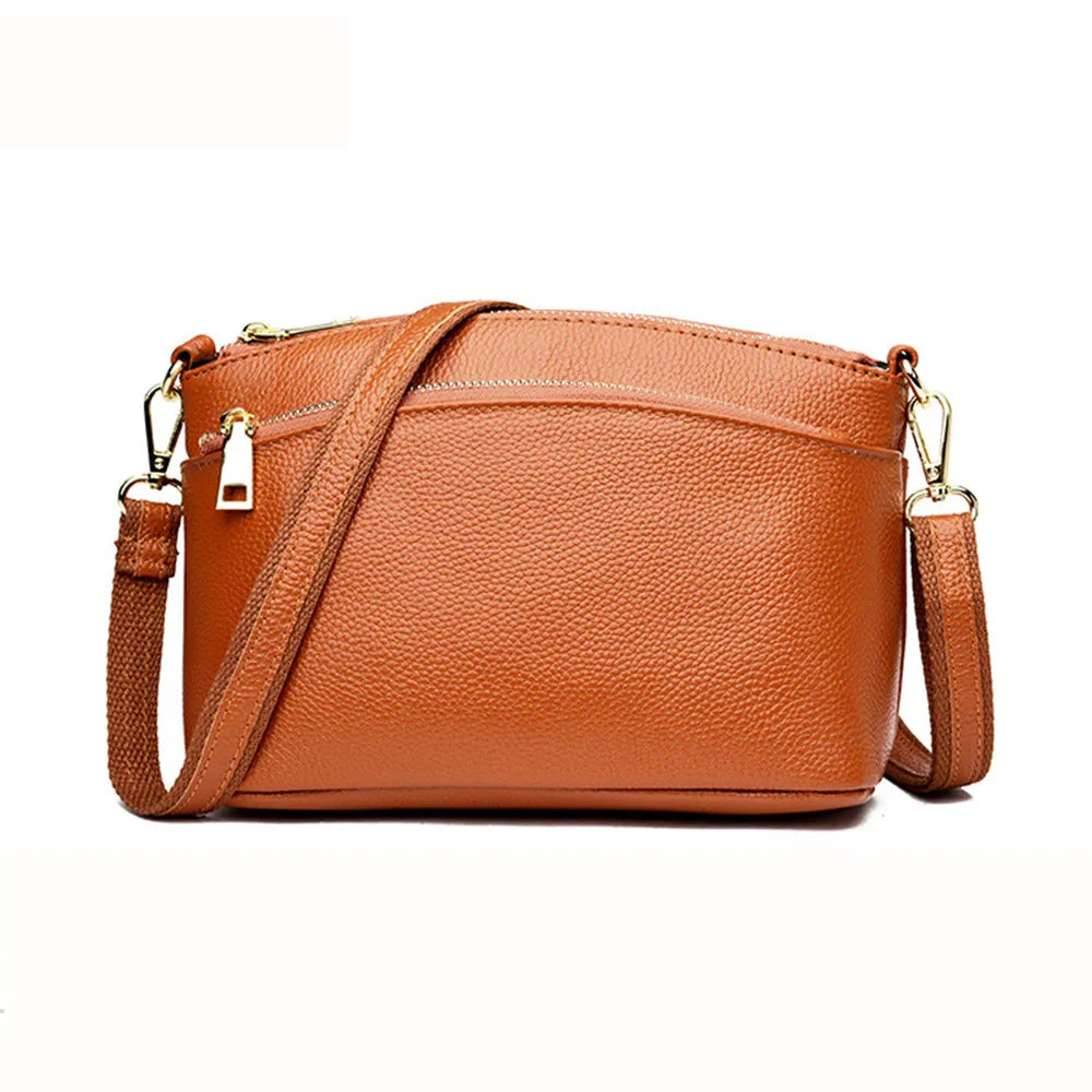 100% Genuine Leather Bag Fashion Women Cross Body Bag Black Handbag 3 Zippers Ladies Cowhide Crossbody Bag Female Handbag