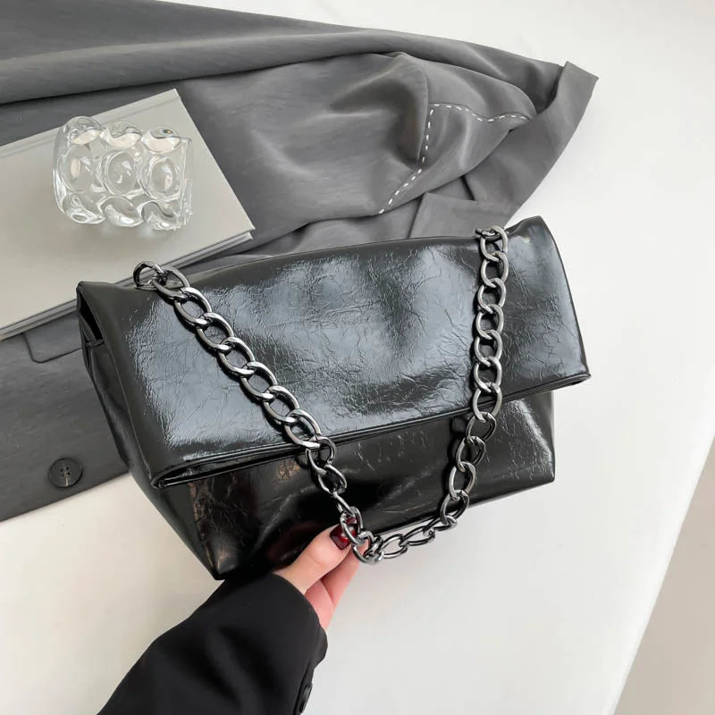 Burgundy Women Chain Shoulder Side Bag PU Leather Handbag And Purse Fashion Luxury Brand Lady Flap Sling Bag Daily Commuting Bag