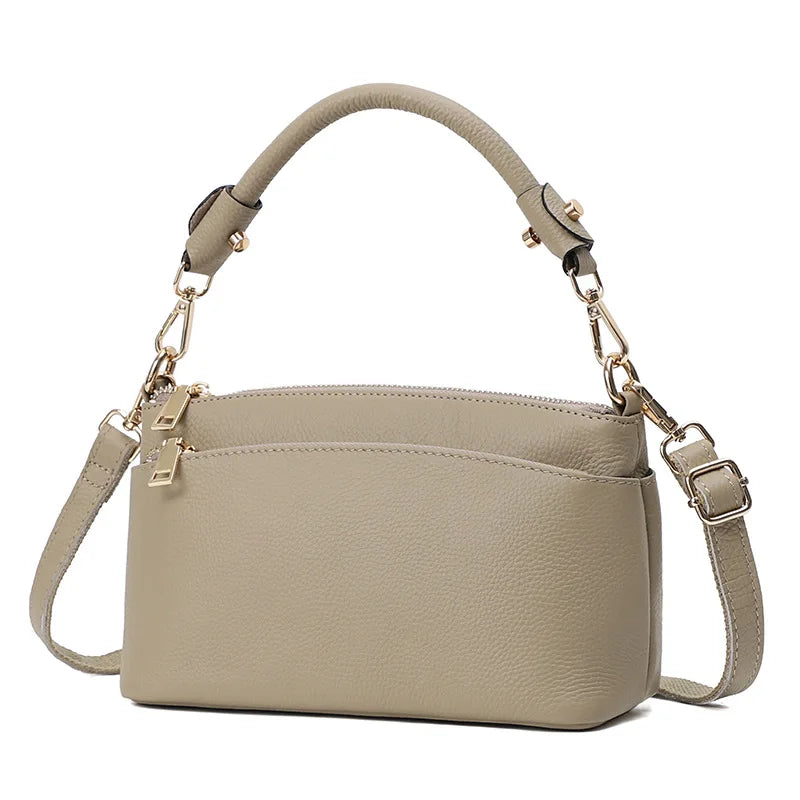 100% Genuine Leather Bag Fashion Women Cross Body Bag Black Handbag 3 Zippers Ladies Cowhide Crossbody Bag Female Handbag