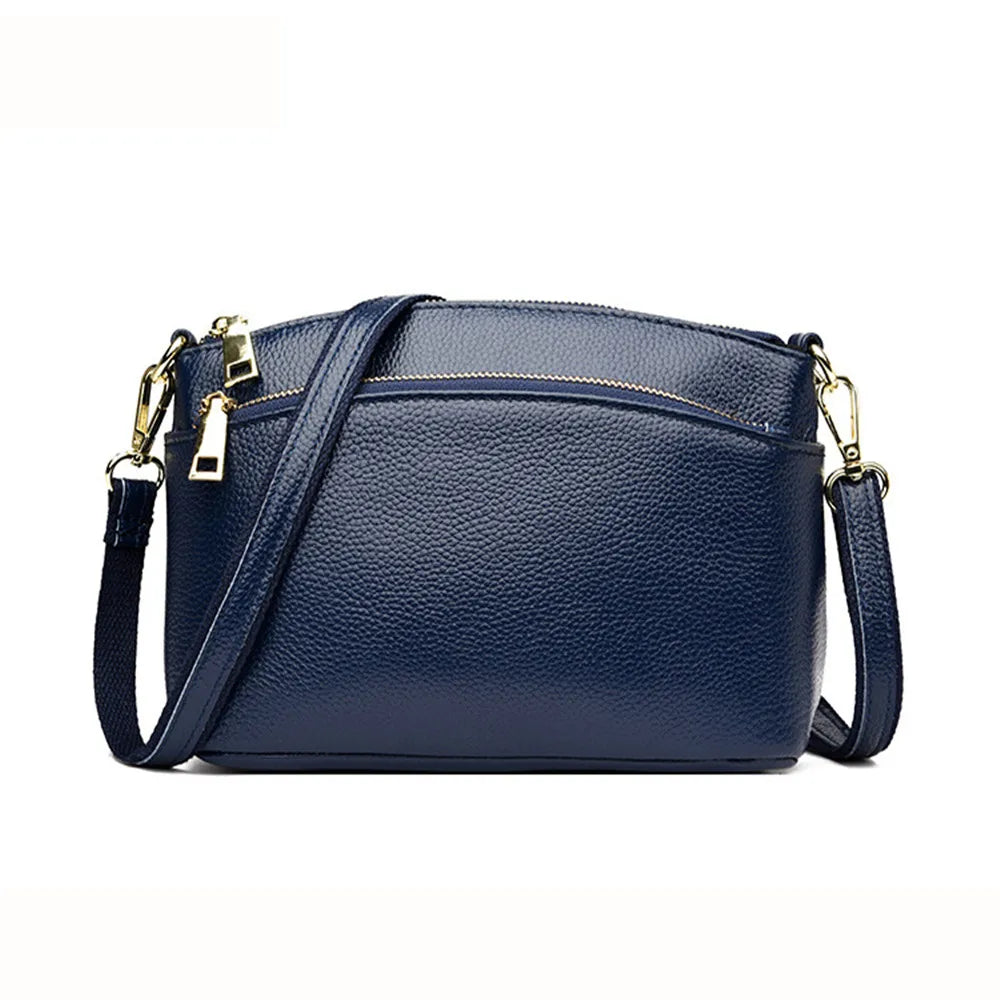 100% Genuine Leather Bag Fashion Women Cross Body Bag Black Handbag 3 Zippers Ladies Cowhide Crossbody Bag Female Handbag